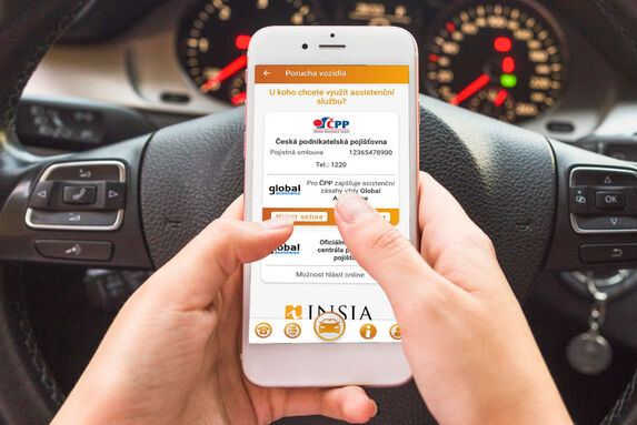 Přivolání asistenčních služeb Global Assistance online z aplikace AutoMobil